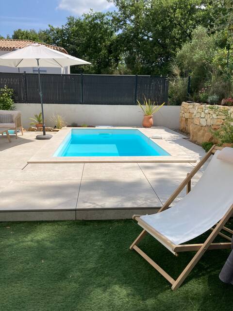 Air-conditioned house with swimming pool and garden