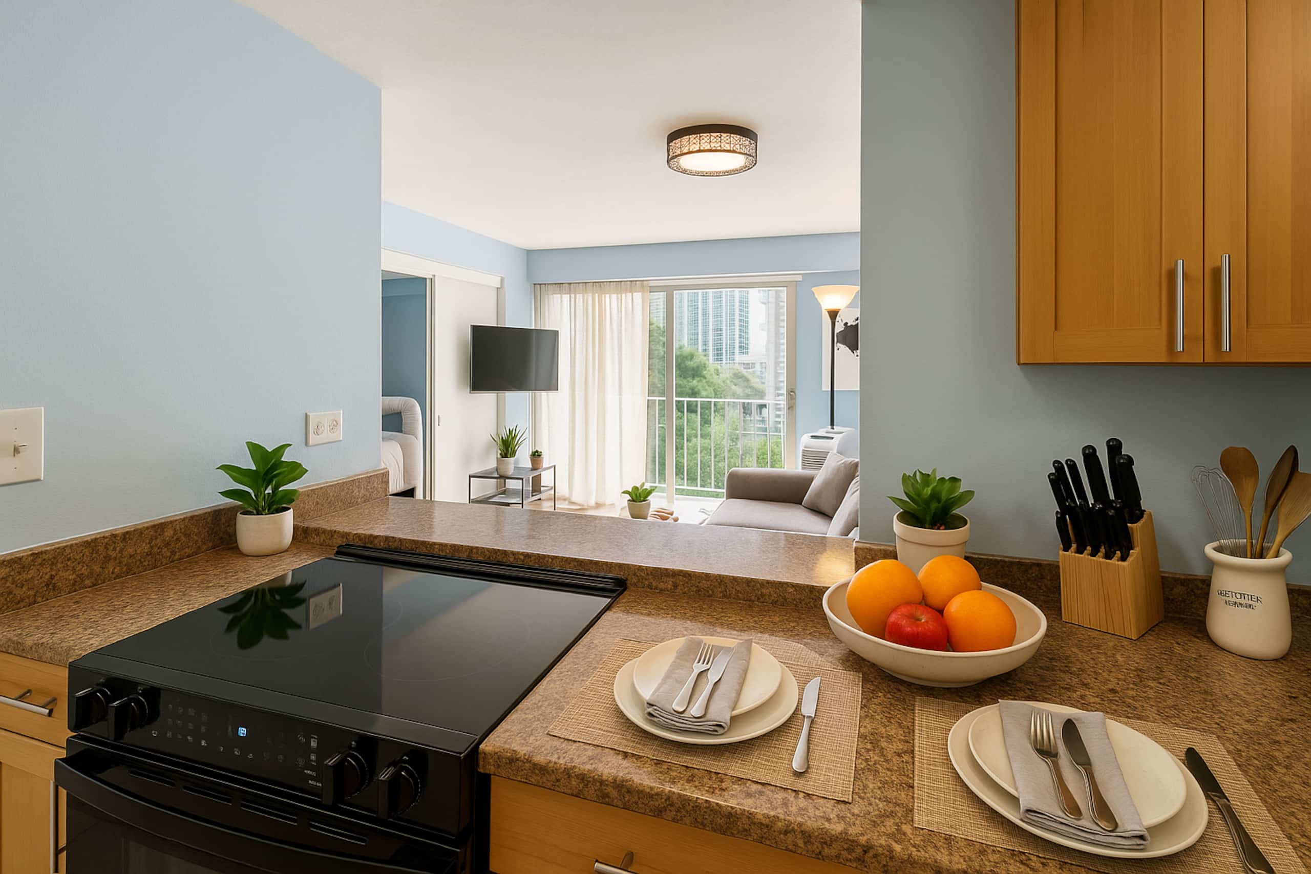 New 2BR Waikiki Condo kitchen FREE parking Pool - Image 15