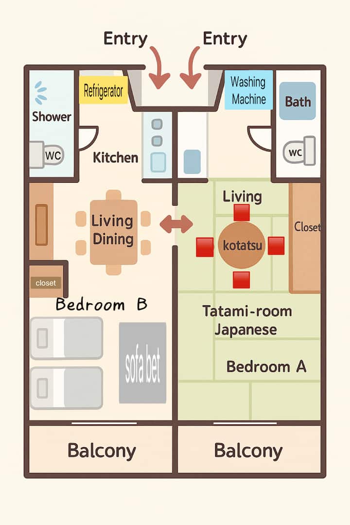 Ume Home  Cozy Stay/駅チカ/寝室２・シャワー２・wc２/１周年記念セール料金 - 川口市
