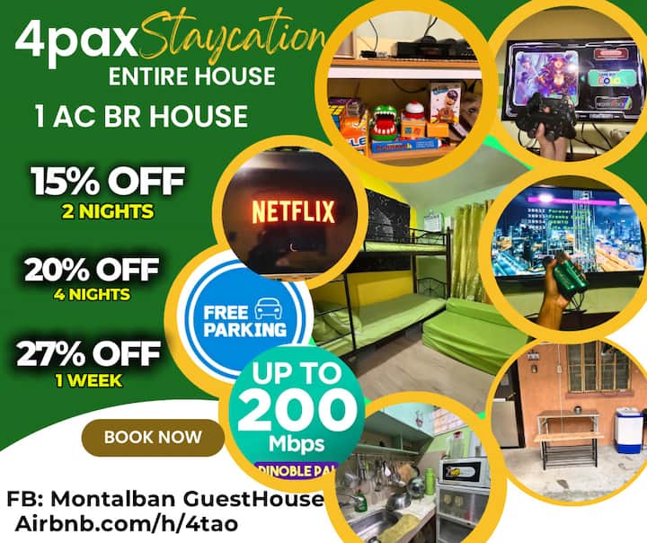 4pax 1 Ac Br Netflix+200mbps+cook+video Games - San Mateo