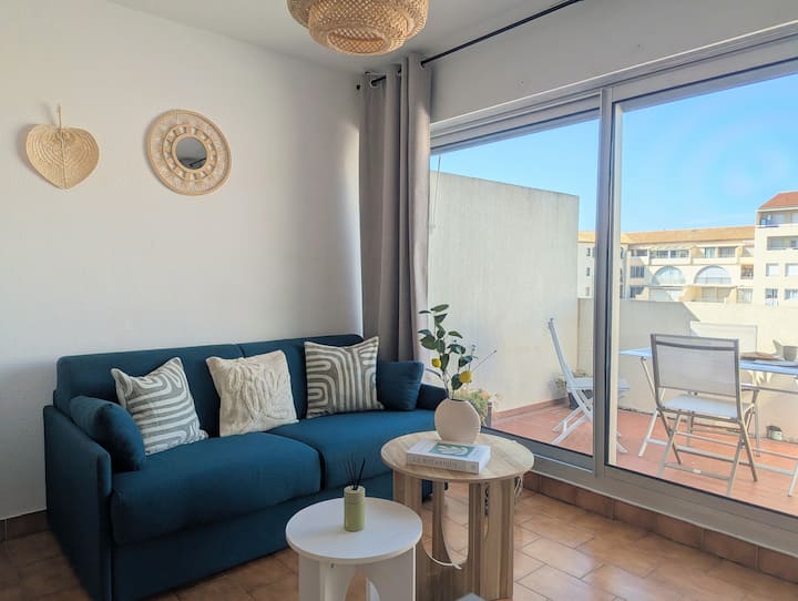 Studio Terrasse Vue Marina + Clim + Parking/plage - Sète
