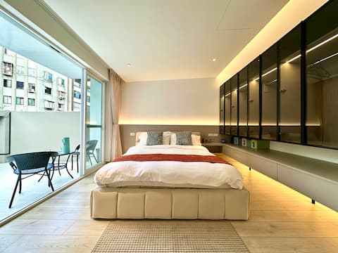 TPE flagship terrace double room/complete high-end kitchenware bathroom/adjacent to the business dis