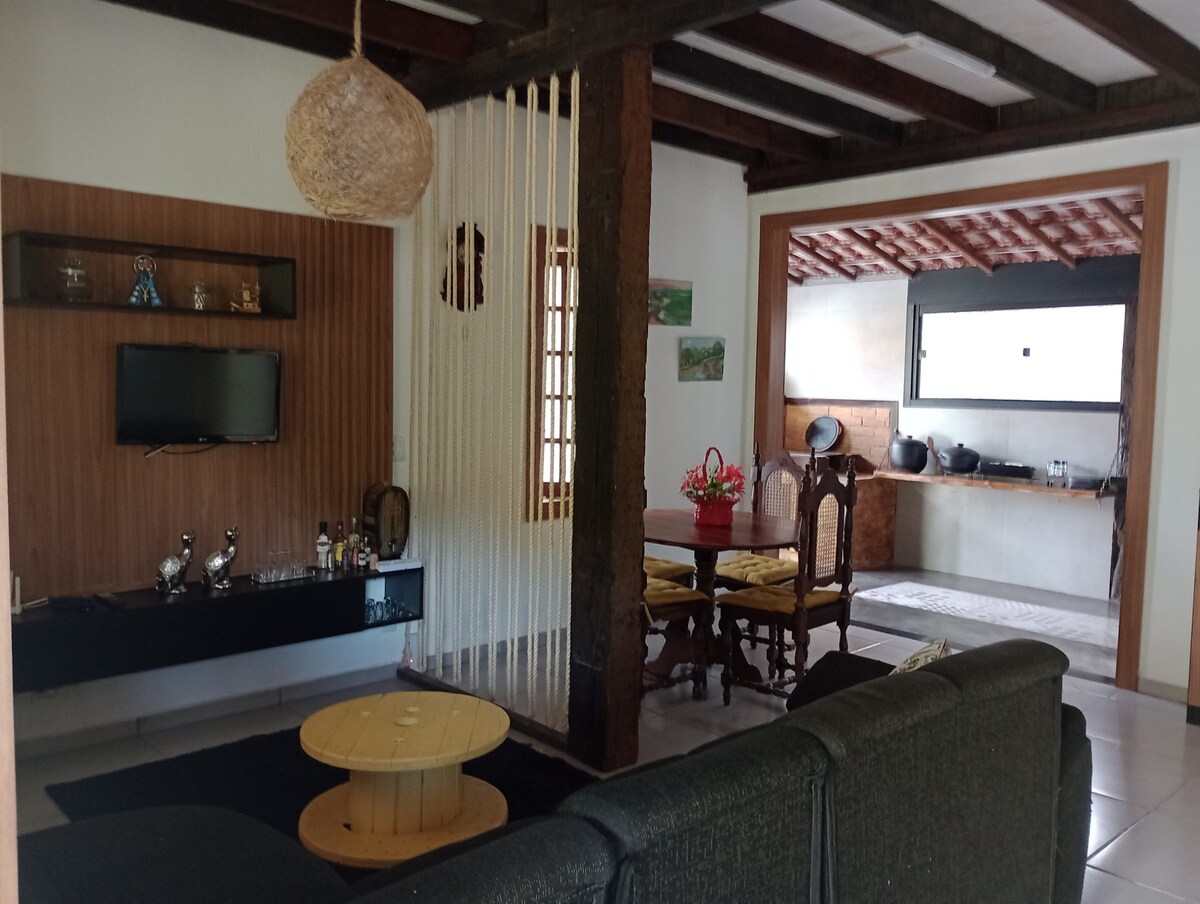 Popular Airbnb listing: Red Chalet-Pool, gourmet area, fire pit in Paty Do Alferes