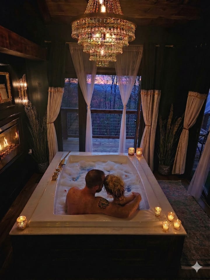 Adults Only: Covered Hot Tub Fireplace & TV