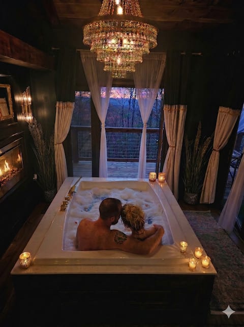 Adults Only: Covered Hot Tub Fireplace & TV