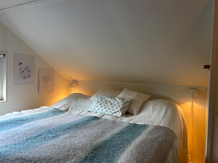 Bračni krevet na slici, širine 160 cm. 
Dva jednostruka kreveta nalaze se na drugom kraju sobe, širine 80 cm. 