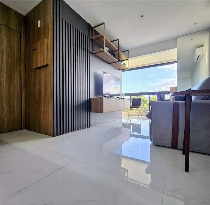 Obývacia izba s jasným výhľadom na Corcovado a Sugar Loaf 