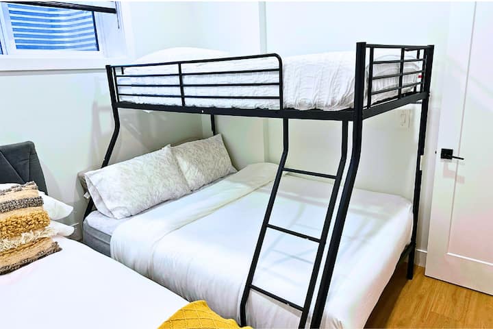 Sleep up to 5 guests with a double bed and a bunk bed featuring a double bottom and single top. 