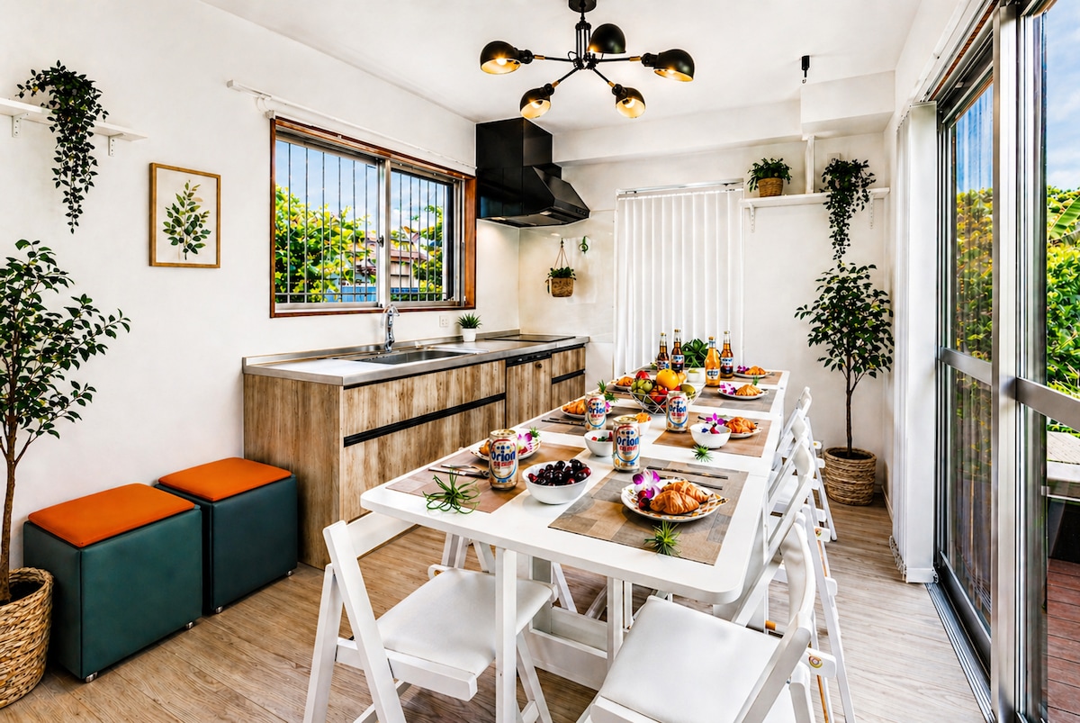 Up to 18 people are OK!Indoor BBQ allowed, 7 minutes to the sea