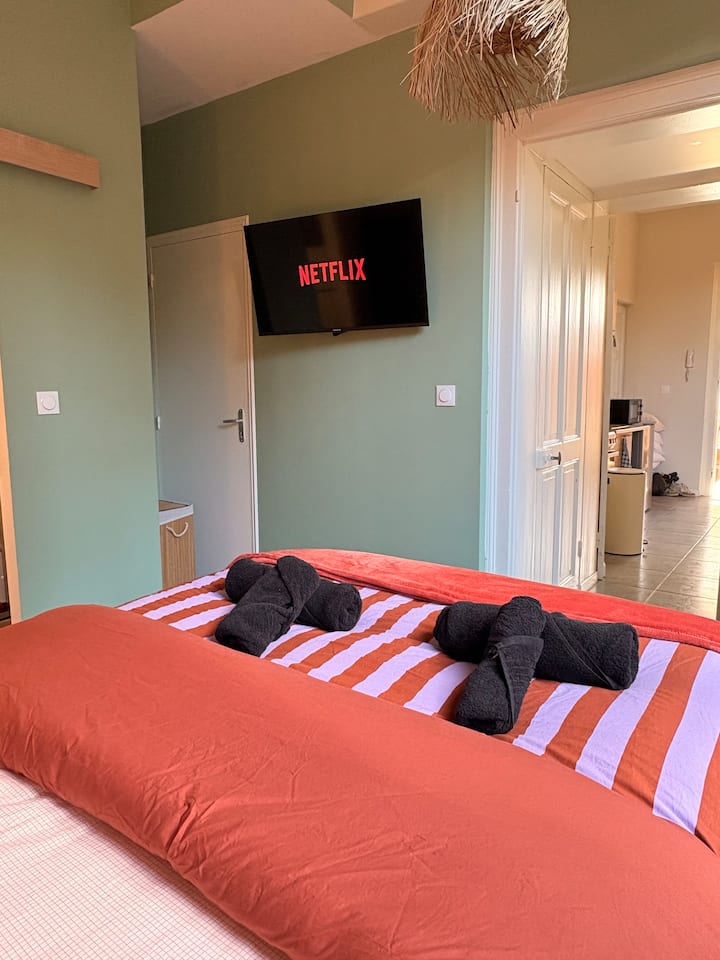 Chambre confortable avec lit double, TV connecté  pour des nuits reposantes
