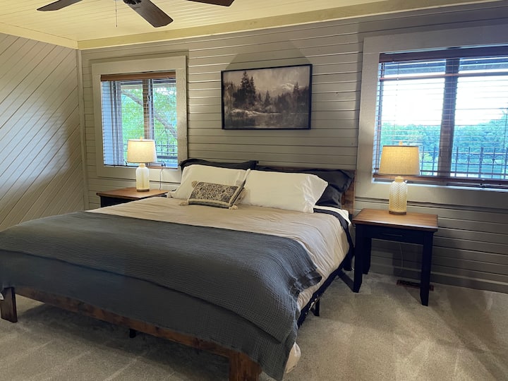 master bedroom, king bed, attached bathroom, porch access
