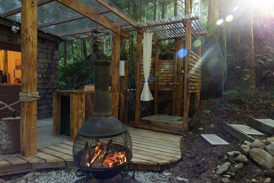 The Fern Nest, a tiny cabin in old-growth forest, Jordan River, British Columbia, Canada, photo 1 of 10