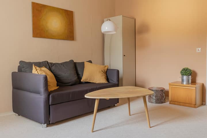 Habitación versátil con un cómodo sofá cama para dos. Junto al dormitorio principal, es ideal para personas adicionales o simplemente un buen lugar para relajarse junto al dormitorio principal.