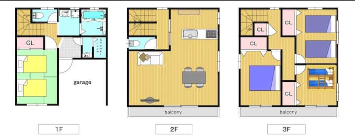 難波1駅・桜川の静かな住宅街にある105㎡一棟貸し。 バストイレ各2つ、家族やグループに最適駐車場付 - 日本