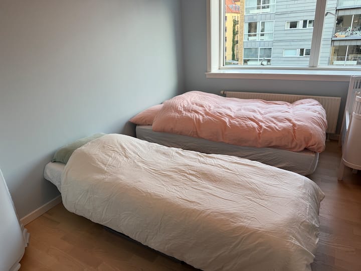 Tu je ďalšie usporiadanie našej flexibilnej druhej spálne! Táto možnosť zahŕňa pohodlnú manželskú posteľ (rozkladacia pohovka) a ďalšie samostatné lôžko, ktoré je vhodné až pre 3 osoby. Jednolôžko sa dá dokonca presunúť do obývacej izby, aby ste získali viac miesta.