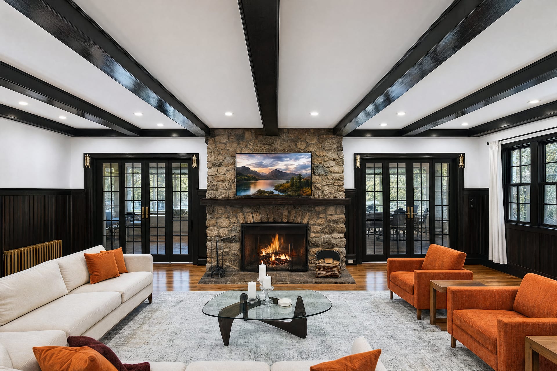 Lake view evenings in a historic stone house
