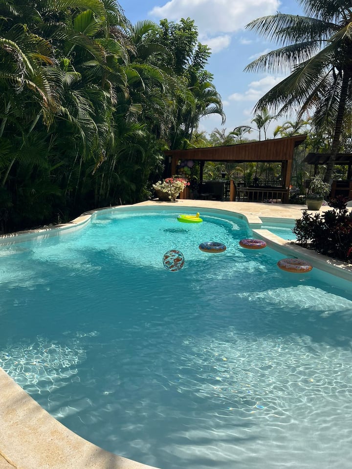 Private villa, pool and garden.