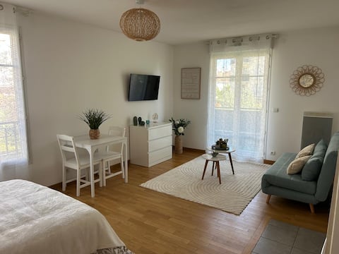Charming studio with balcony, parking and bathtub