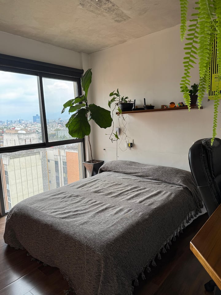 Manželská posteľ s výhľadom na južnú časť CDMX