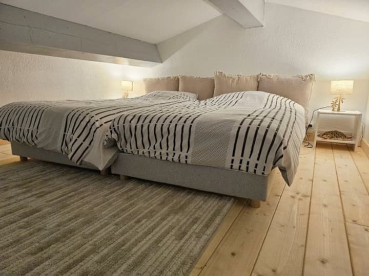 Bedroom 3 on the mezzanine: 2 single beds that can be pushed together to make a double bed
