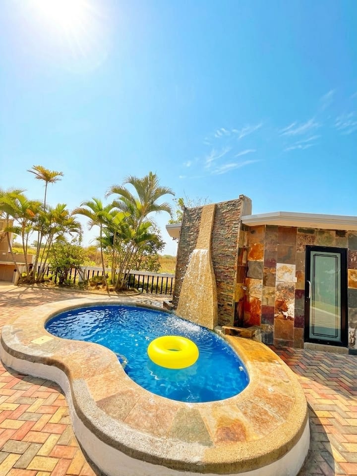 House near the sea, with pool, bar, and grill