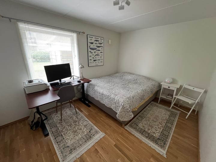 Просторен и удобен кревет, биро со монитор, тастатура и ергономски глушец на располагање подготвени за поврзување со компјутер