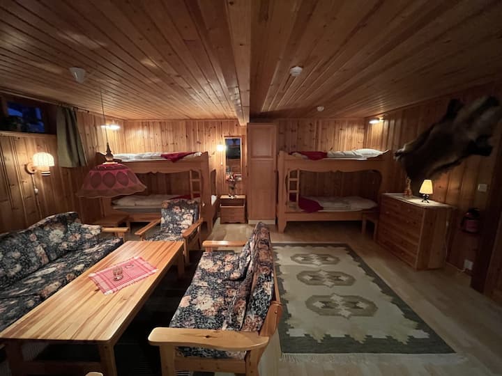 Four beds in the cozy large cottage on the lower floor.