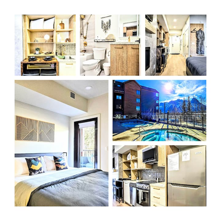 New-stunning Mtn-view Studio- Pool, Hot Tub & Gym - Canmore