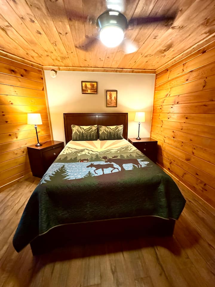 Downstairs level. There are no windows in this bedroom.
