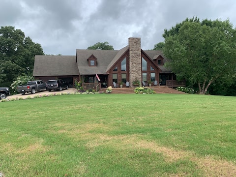 Lakeview log home with stone fireplace