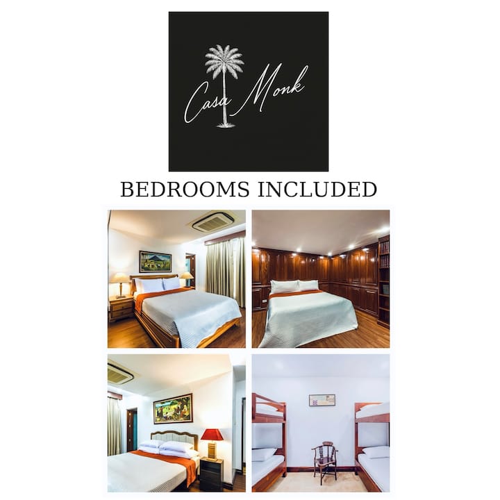 Todas las recámaras incluidas en tu estancia:

• 2 habitaciones Super King (1 con baño privado, 1 estándar)
• 1 habitación con cama tamaño queen y baño privado
• 1 habitación familiar con 2 literas (4 camas individuales) + baño privado.

Además, hay 5 colchones prémium disponibles bajo pedido.