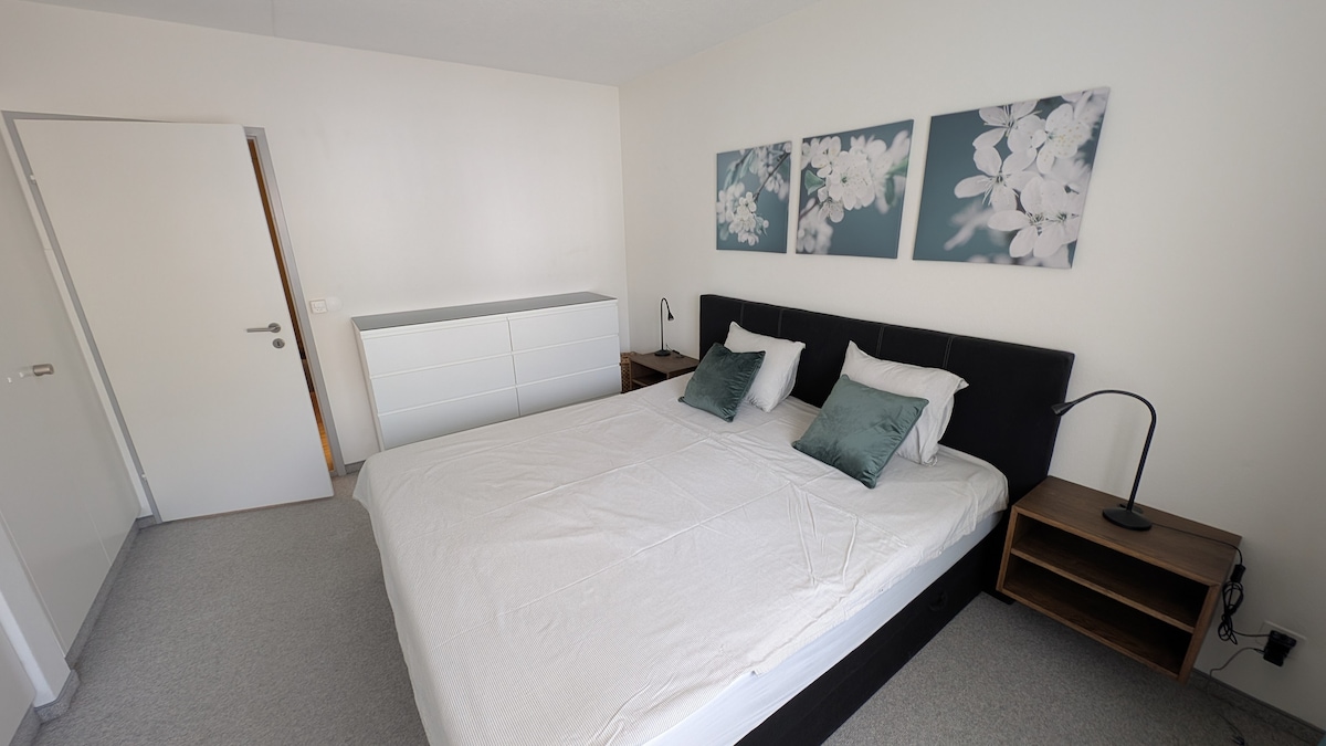 主卧配有弹簧床、嵌入式衣柜和额外的梳妆台等。