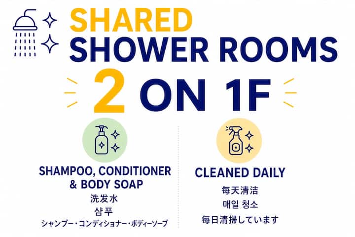 1階に共用シャワールーム2室
一楼設有2間共享淋浴室
1階に共用シャワールームが2室あります。
1階に共用シャワールームが2室あります。