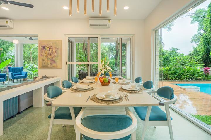 ELIVAAS Mayberry VK · Elegant 3-BHK Villa with Pool, TV Lounge & Gazebo