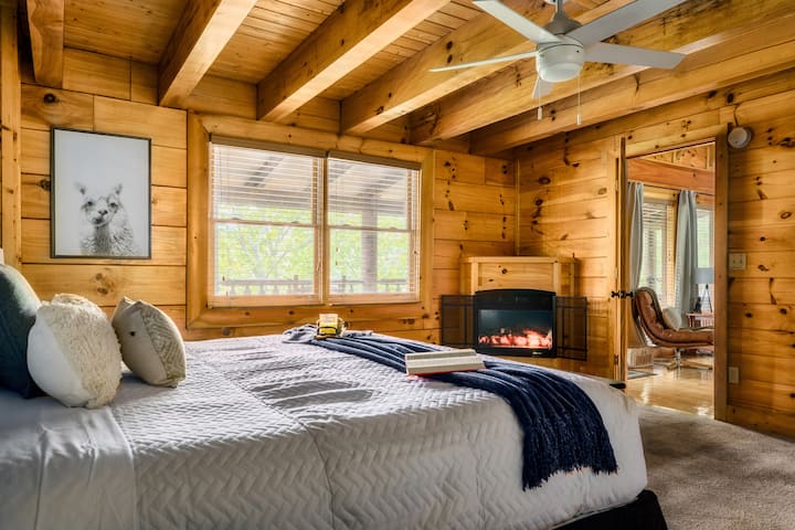 Cozy bedroom fireplace. Check out our 5 star reviews below!
