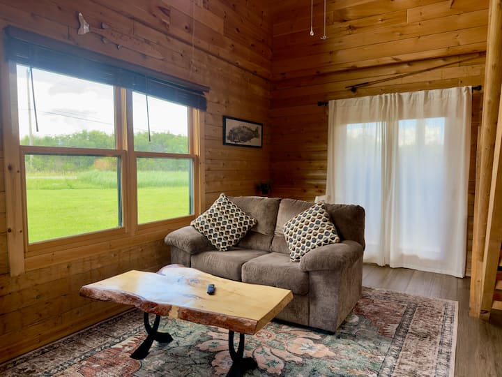 Live edge coffee table and sofa just perfect for relaxing and re-connecting.
