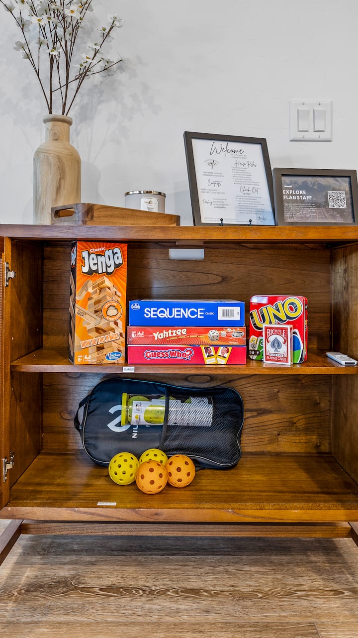 Board games and pickleball gear