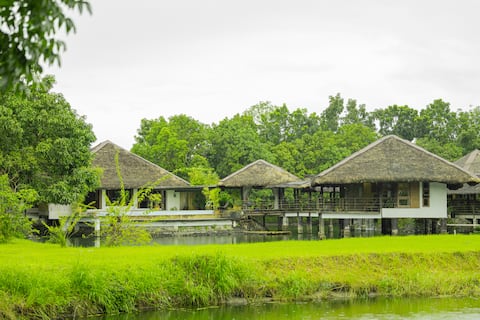 Rustic Overwater Kubo, Atv, Raft, Fish Feeding