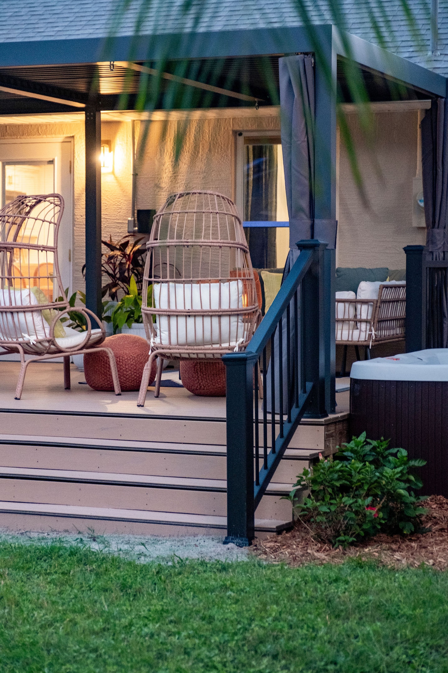 Fenced backyard with hot tub, covered deck and fire pit, Luxury Beach Haven, Palm Coast, Florida