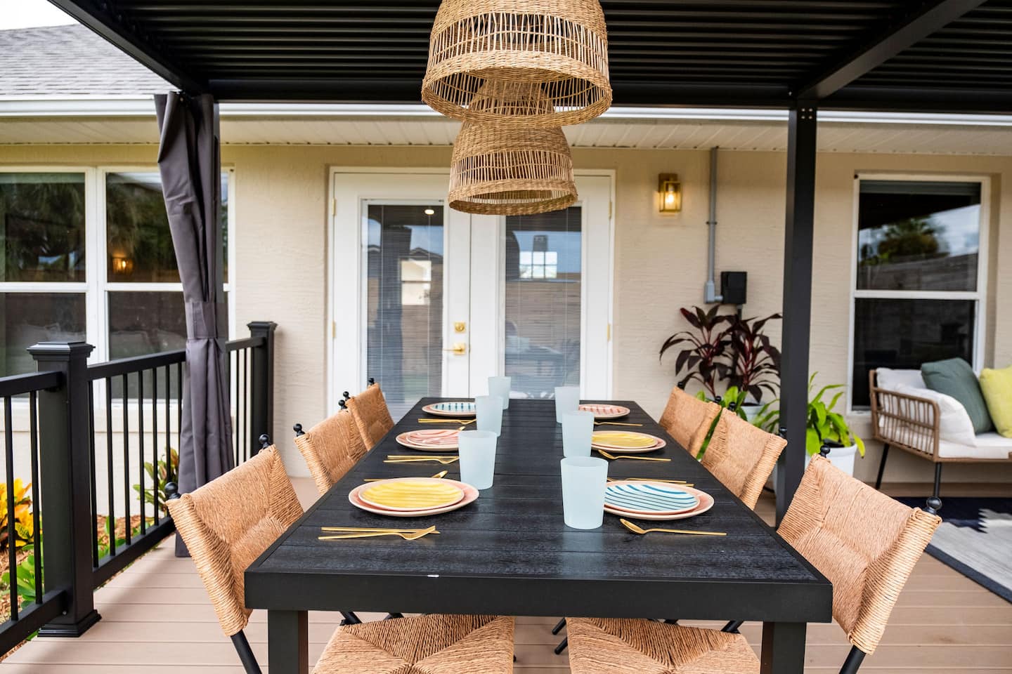 Fenced backyard with hot tub, covered deck and fire pit, Luxury Beach Haven, Palm Coast, Florida