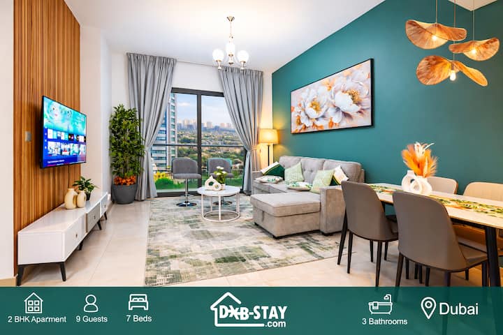 New Stylish 2bhk | Sleeps 9 |Gym-pool, Golf Views - Dubai