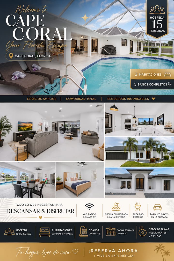 Family Getaway For 15 | Spacious & Relaxing - Cape Coral, FL