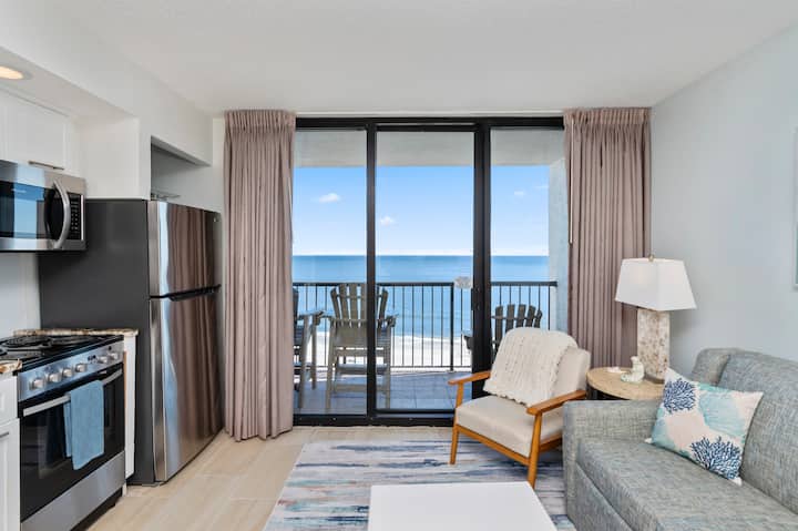 Take in the stunning ocean view from your comfortable living room.