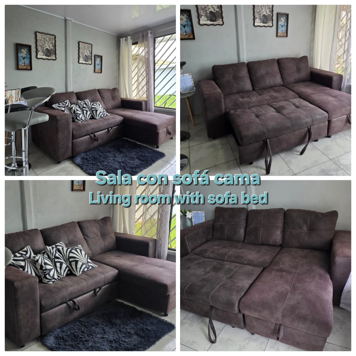 Contamos con una sala con TV y un sofá cama ideal para 2 personas =) 

Ჩვენ გვაქვს მისაღები ოთახი ტელევიზორით და გასაშლელი დივანი, რომელიც იდეალურია 2 ადამიანისთვის =)