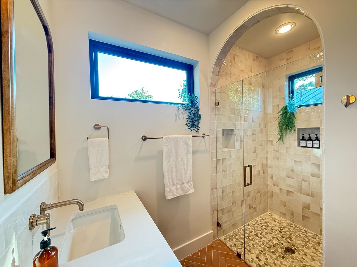 Luxury Guest Suite · Walk-in Shower · Cozy Patio