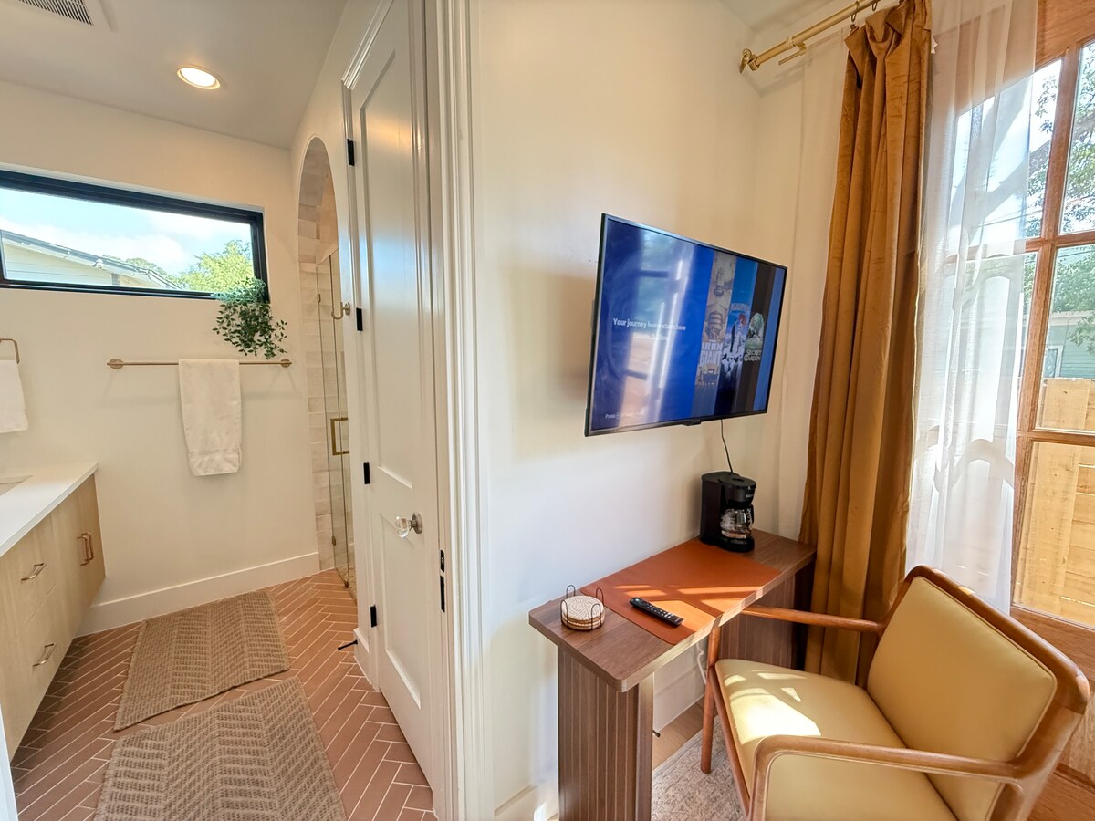 Luxury Guest Suite · Walk-in Shower · Cozy Patio