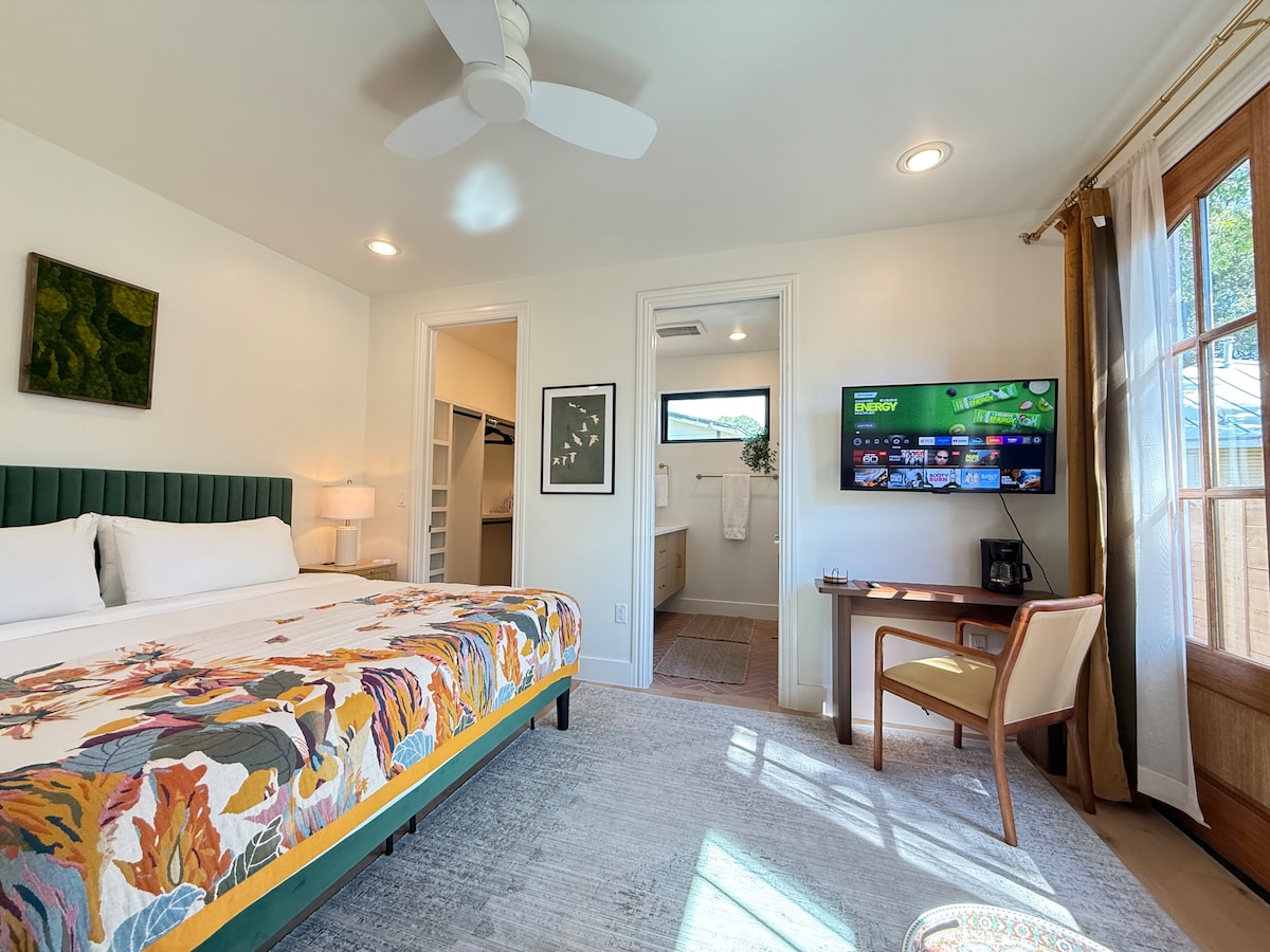 Luxury Guest Suite · Walk-in Shower · Cozy Patio