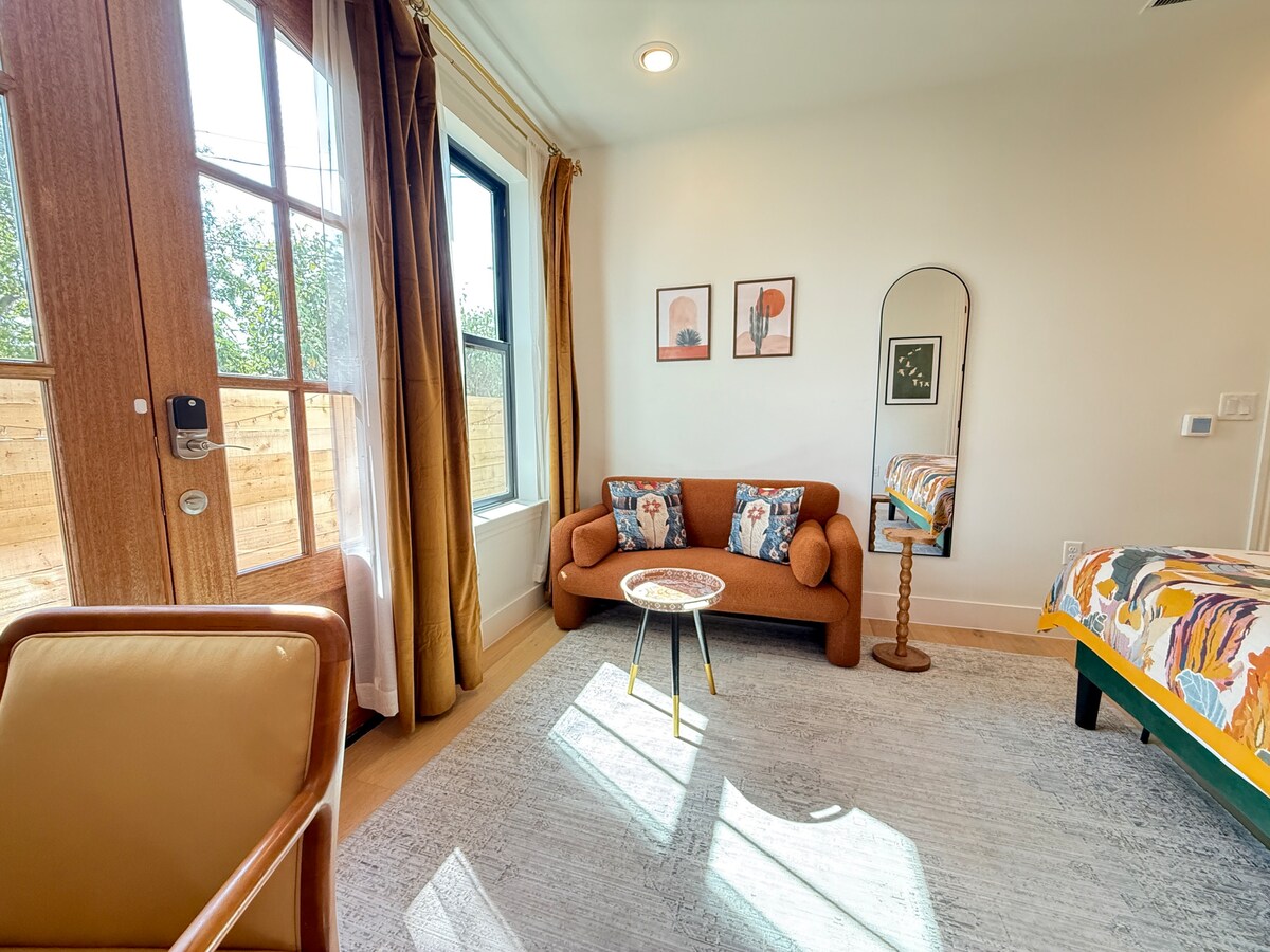 Luxury Guest Suite · Walk-in Shower · Cozy Patio