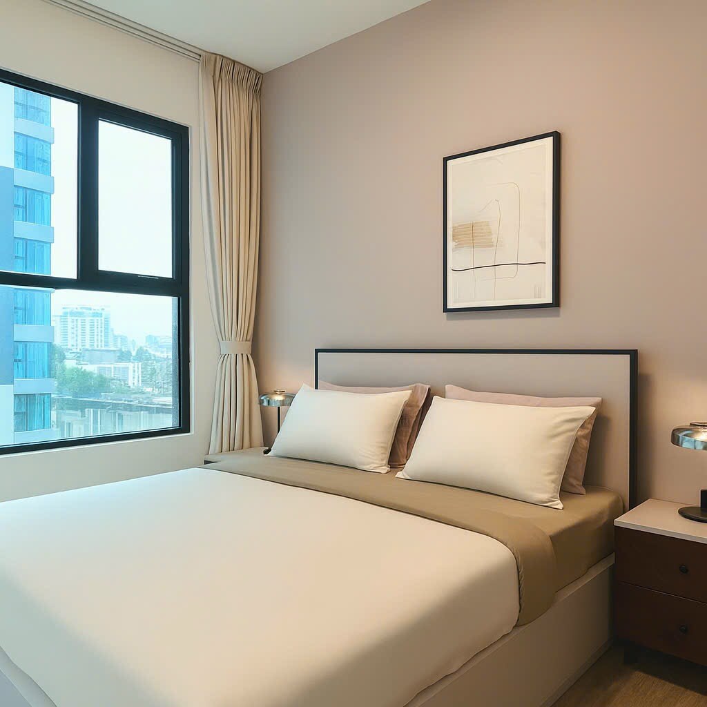 Втората спалня има легло с размер Queen size и висококачествено спално бельо.