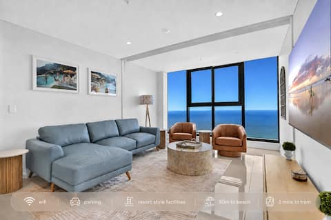 59F Sky-High 180° Ocean View 2BR with Parking